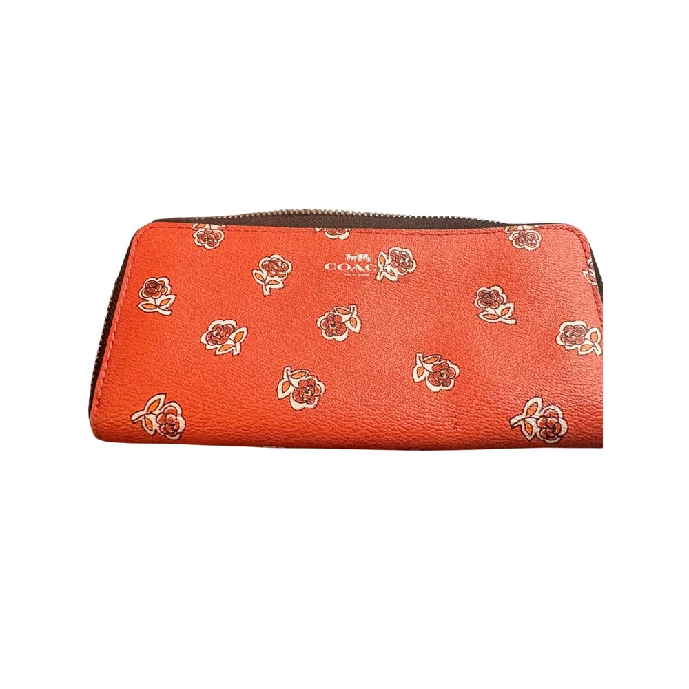 Coach Rose Floral Pebbled Leather Accordion Zip Around Long Wallet